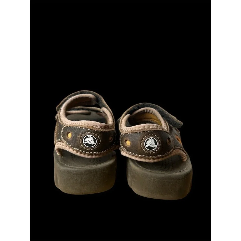 Crocs Kids Brown Leather Mesh Sport Sandals Size C8/9 Hook Loop‎ Straps Rugged